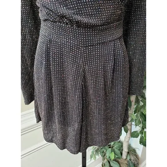 Dorothy Perkins Romper Womens Size 10 Black Glitter Long Sleeve Wrap V Neck - Picture 9 of 12